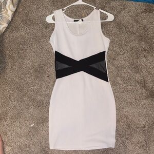 French Atmosphere White Dress with Black Accent